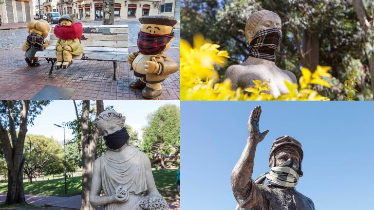 En la Ciudad de Buenos Aires las estatuas amanecieron con “tapabocas”.