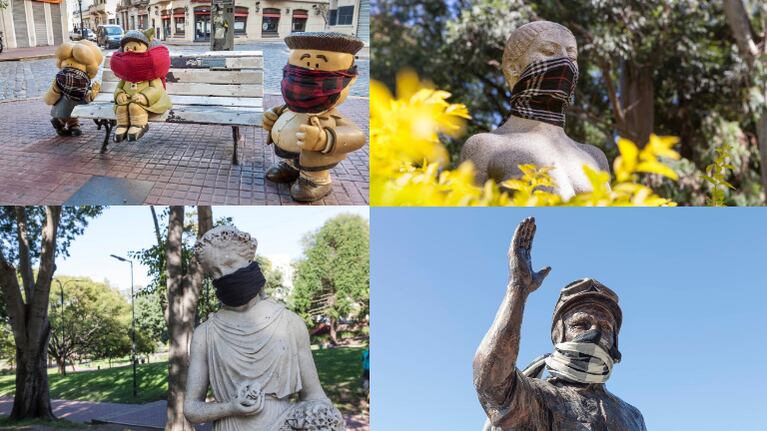En la Ciudad de Buenos Aires las estatuas amanecieron con “tapabocas”.