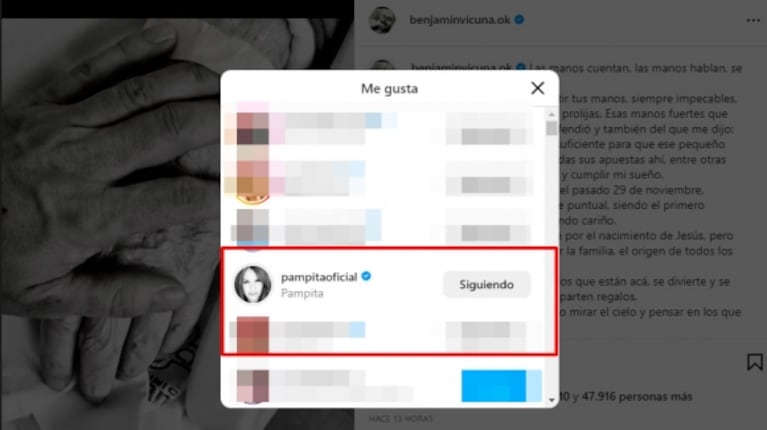 En vísperas de Navidad, Benjamín Vicuña le escribió una carta a su padre y conmovió a Pampita: "Aún puedo sentir tus manos"