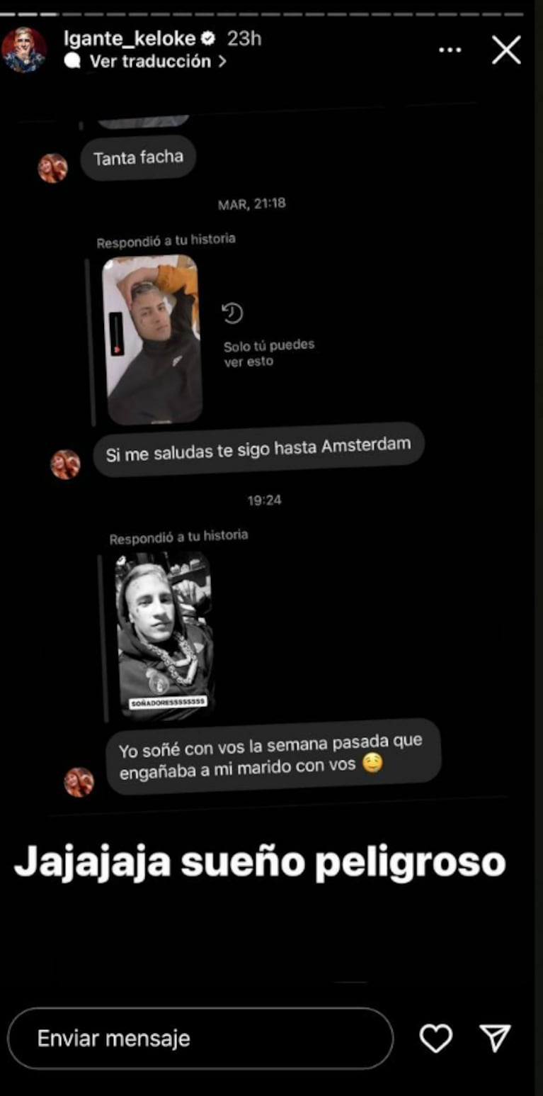 "Engañaba a mi marido con vos": la reacción de L-Gante al conocer el sueño erótico de una fan