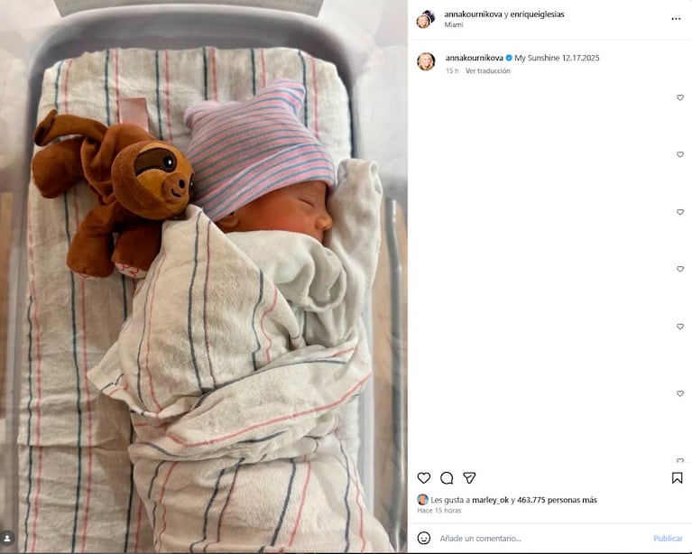 Enrique Iglesias y Anna Kournikova dieron la bienvenida a su cuarto hijo (Instagram)