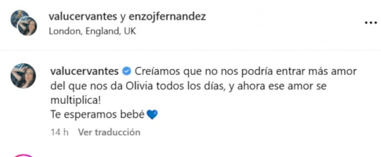 Enzo Fernández anunció que será papá por segunda vez con Valentina Cervantes: "Te esperamos, bebé"