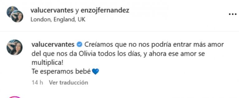 Enzo Fernández anunció que será papá por segunda vez con Valentina Cervantes: "Te esperamos, bebé"