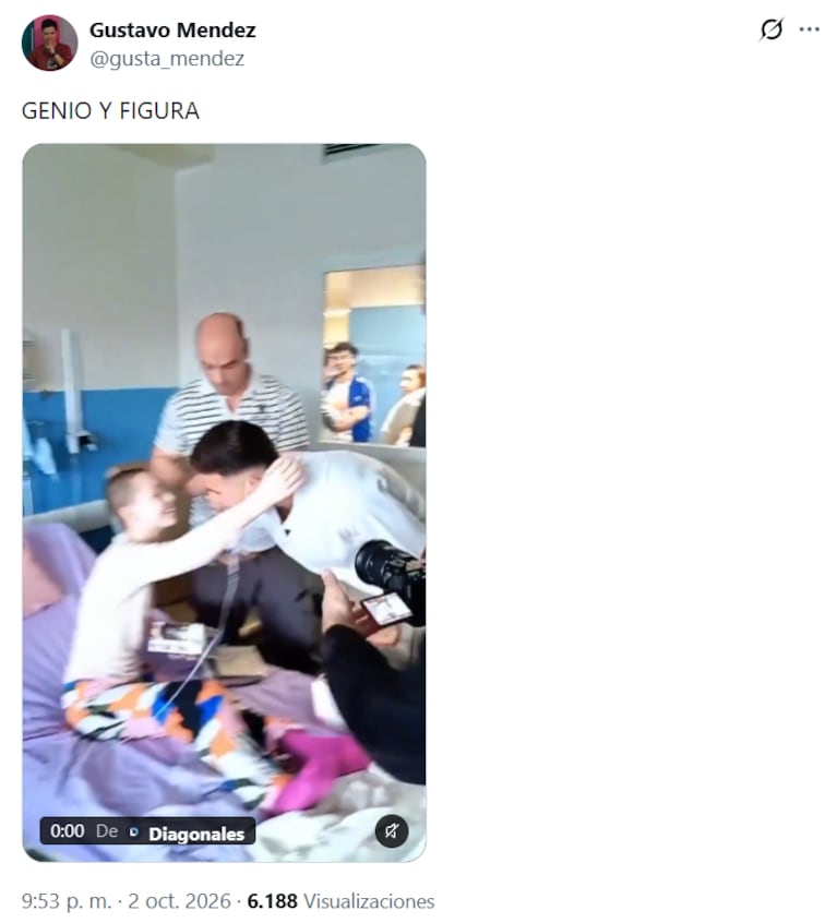 Enzo Fernández visitó el Hospital Garrahan en la previa del partido de la Selección argentina (Foto: captura de X/@gusta_mendez).