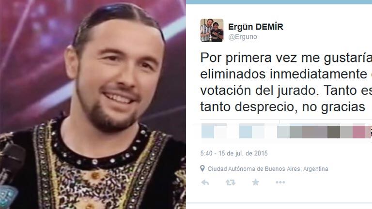 Ergün Demir, triste y enojado. Fotos: Captura TV y Twitter.