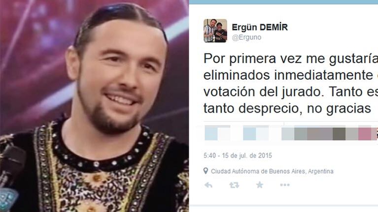 Ergün Demir, triste y enojado. Fotos: Captura TV y Twitter.