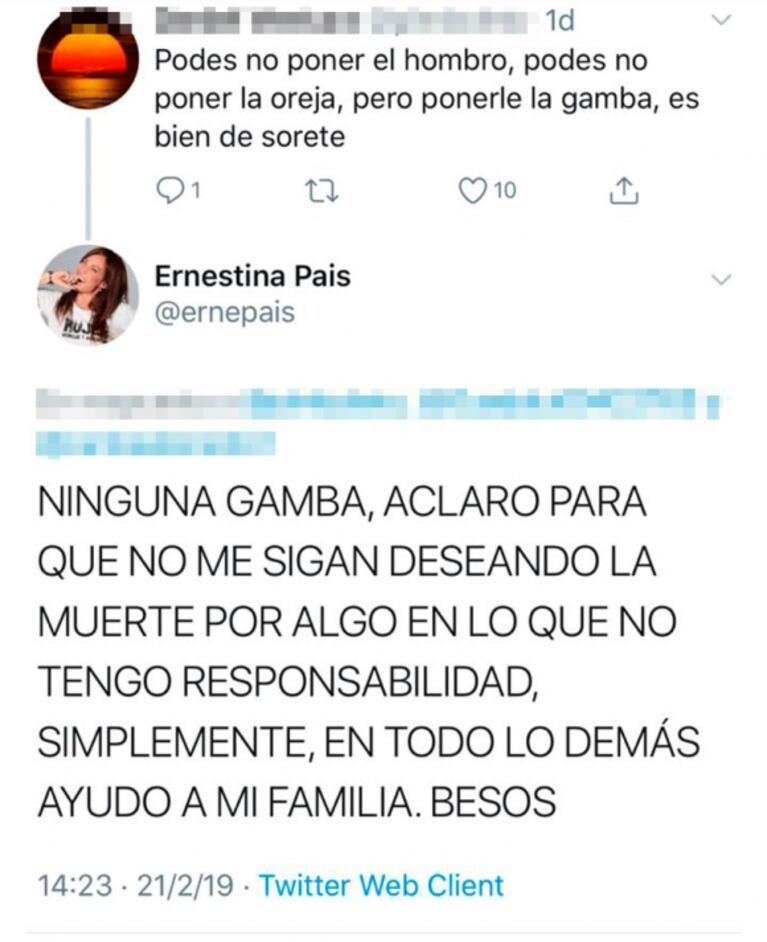 Ernestina Pais, al cruce de quienes la tildan de "mala hermana" por sus dichos tras la detención de su sobrino