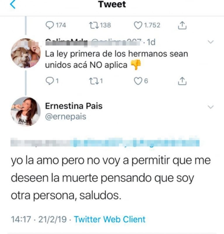 Ernestina Pais, al cruce de quienes la tildan de "mala hermana" por sus dichos tras la detención de su sobrino