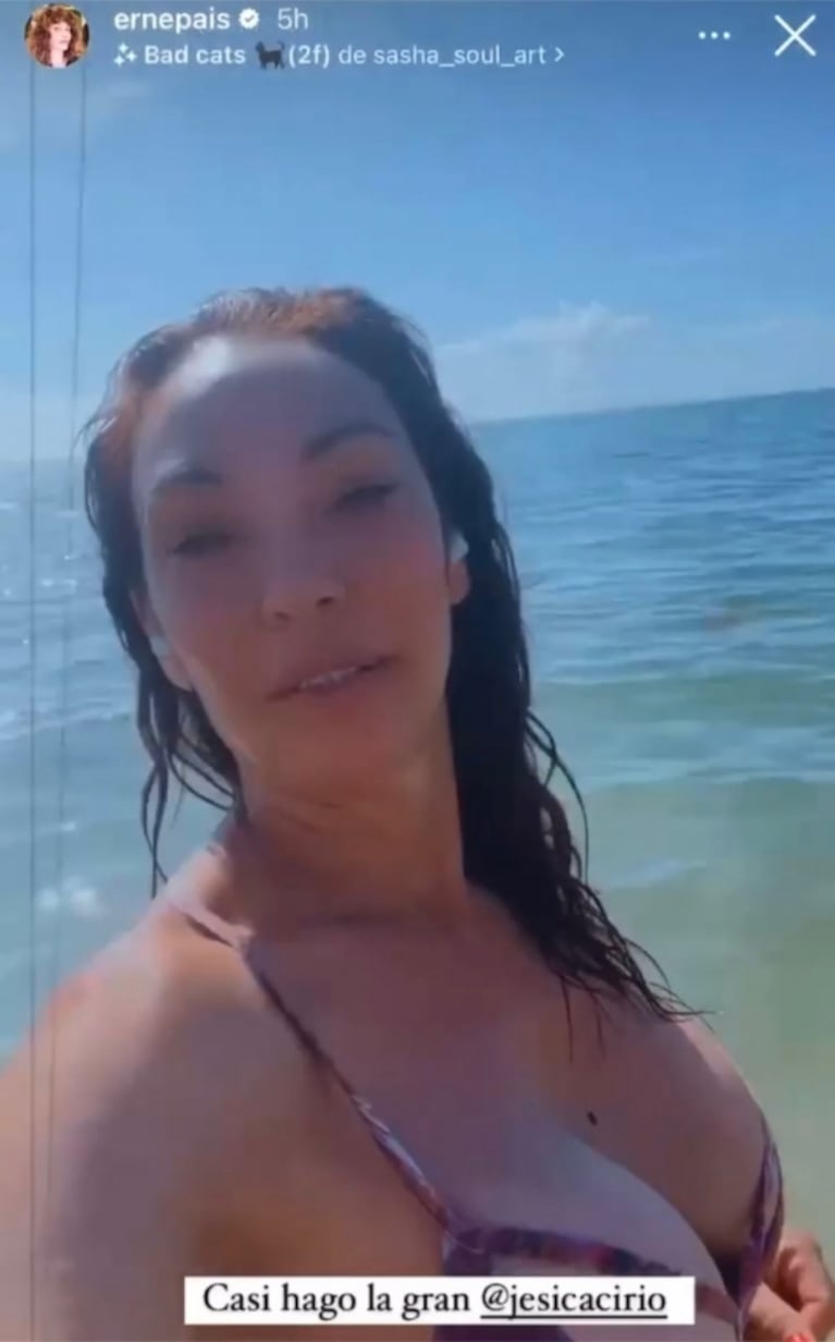 Ernestina País protagonizó un inesperado momento en la playa mientras grababa un video: "Casi hago la gran Jésica Cirio"