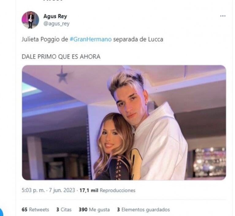 "¡Es ahora, Primo!": los mejores memes de la separación de Julieta Poggio y Lucca Bardelli