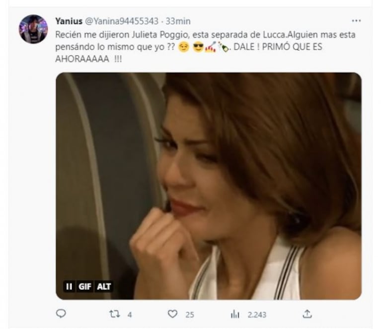 "¡Es ahora, Primo!": los mejores memes de la separación de Julieta Poggio y Lucca Bardelli