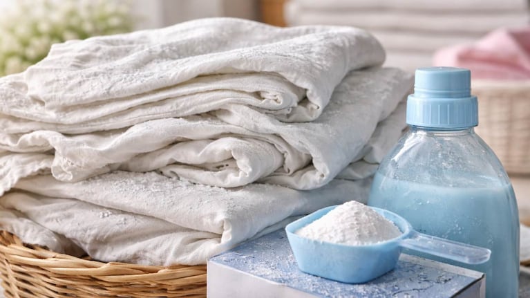 Es fundamental no abusar del jabón en polvo ni del suavizante cuando se lava la ropa blanca y sábanas. Foto: IA (imagen ilustrativa)
