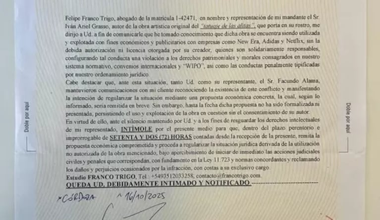 Escándalo con Duki: el tatuador de sus icónicas “alitas” lo denunció por uso indebido de su obra. Crédito: Instagram