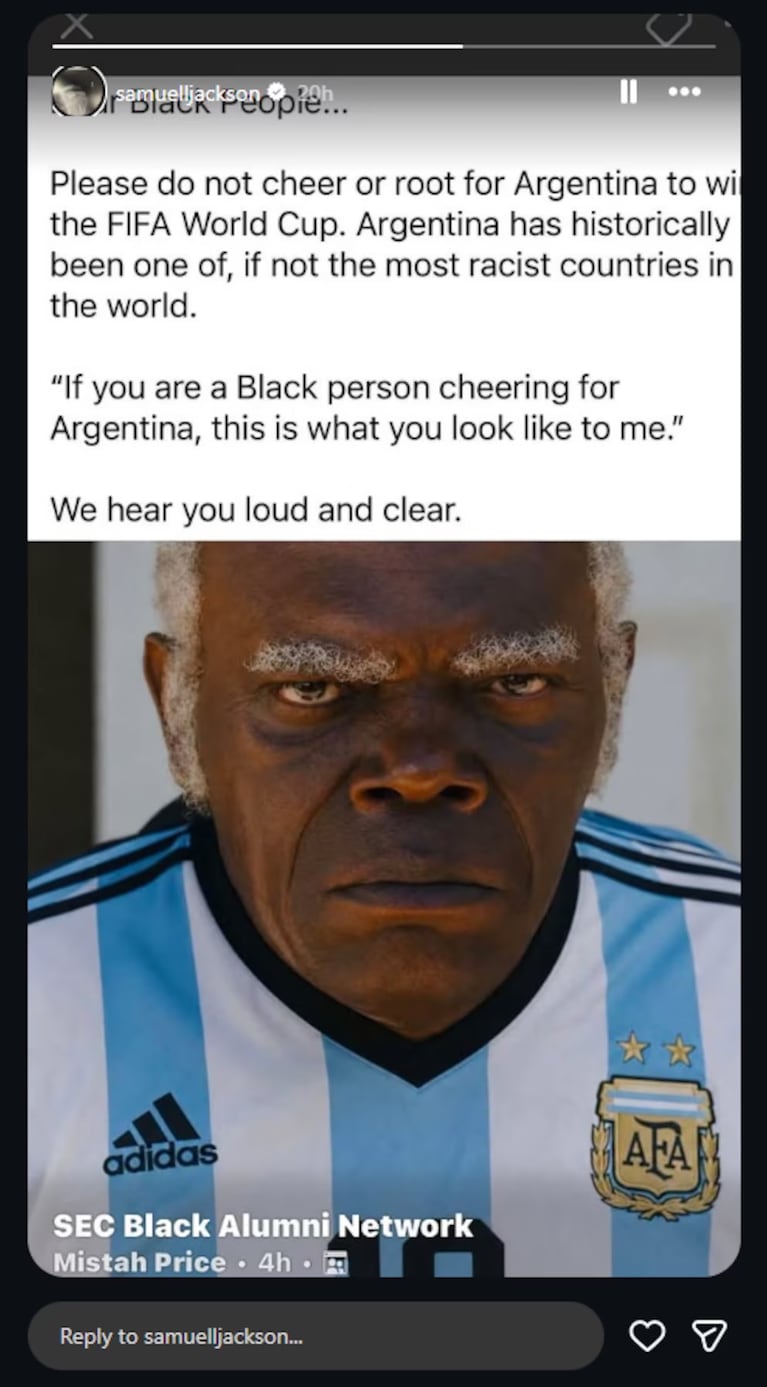 Escándalo mundial: Samuel L. Jackson trató a la Argentina de "racista" y una actriz le respondió sin filtro