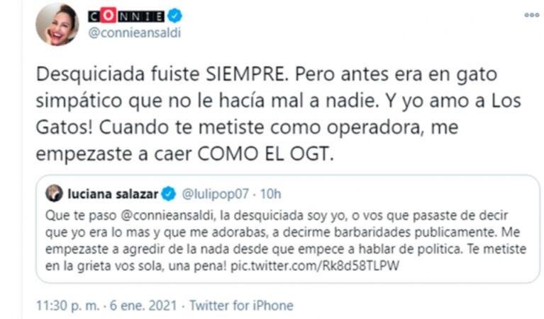 Escandalosa pelea de Connie Ansaldi y Luciana Salazar: "Desquiciada fuiste siempre, pero antes eras un gato simpático"