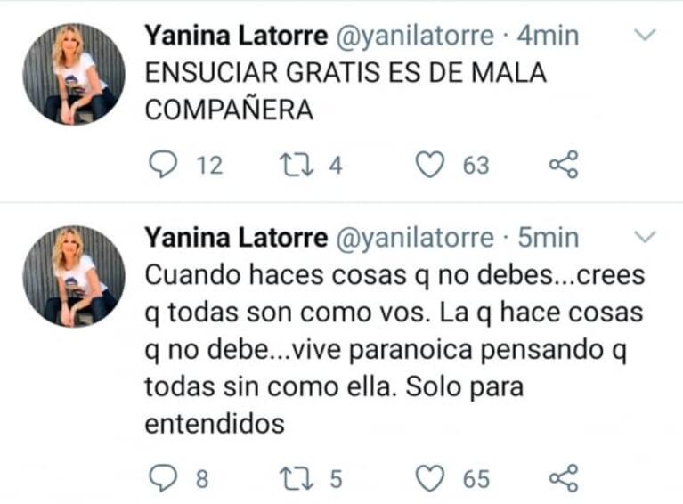 Escandalosa pelea de Yanina Latorre y Andrea Taboada en Twitter: "Yo soy jodida pero no ando con tipos casados"
