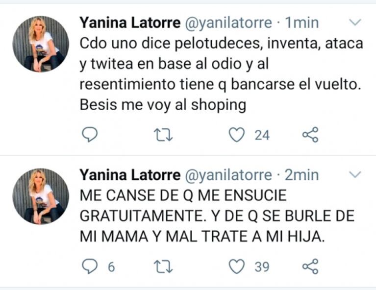 Escandalosa pelea de Yanina Latorre y Andrea Taboada en Twitter: "Yo soy jodida pero no ando con tipos casados"