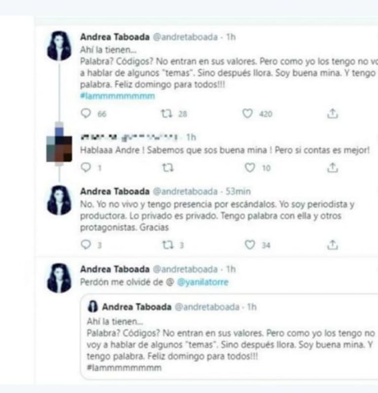 Escandalosa pelea de Yanina Latorre y Andrea Taboada en Twitter: "Yo soy jodida pero no ando con tipos casados"