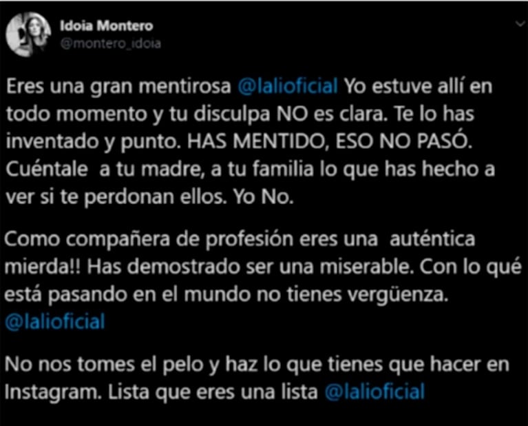 Escandalosa reacción de la hermana de Amaia Montero contra Lali Espósito: "Eres una mierda y una miserable"