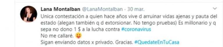 Escandalosa respuesta de Lana Montalbán a Jorge Rial: "Qué lástima que no puede ser Nisman"