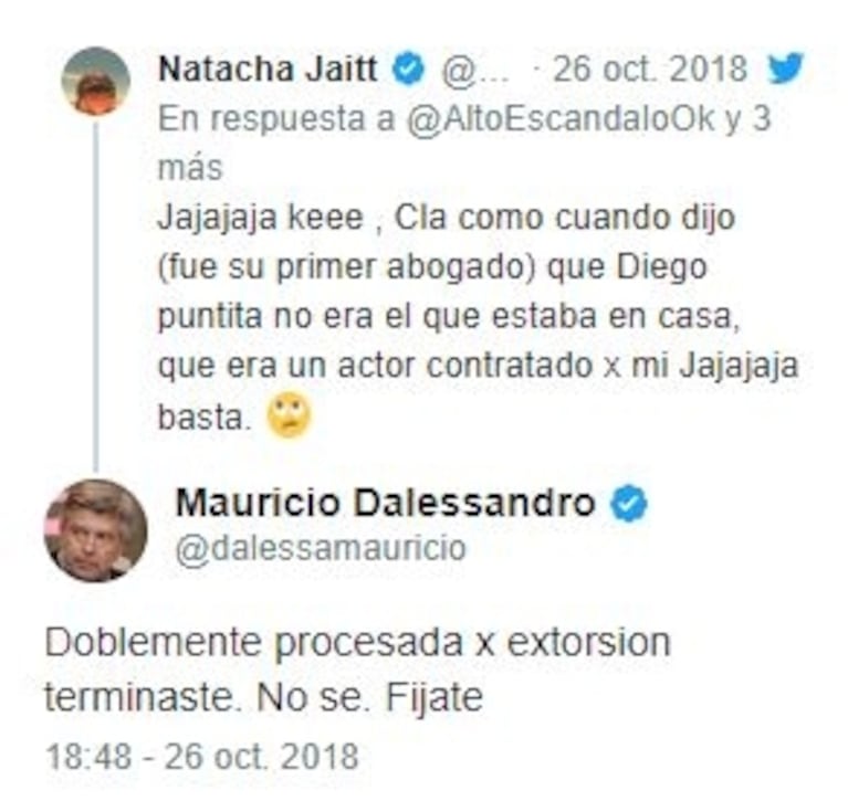 Escandaloso cruce en Twitter entre Natacha Jaitt y Mauricio D’Alessandro: fuertes y polémicos mensajes