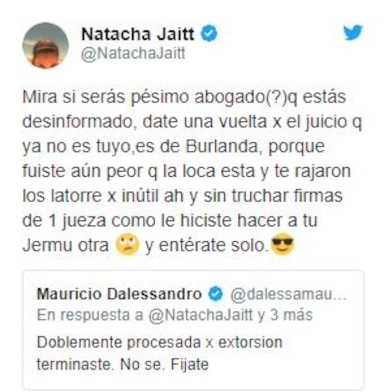 Escandaloso cruce en Twitter entre Natacha Jaitt y Mauricio D’Alessandro: fuertes y polémicos mensajes