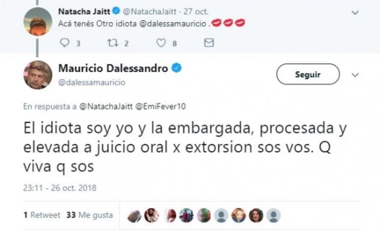 Escandaloso cruce en Twitter entre Natacha Jaitt y Mauricio D’Alessandro: fuertes y polémicos mensajes
