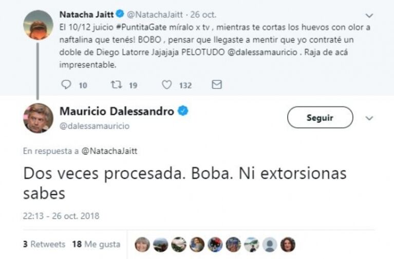 Escandaloso cruce en Twitter entre Natacha Jaitt y Mauricio D’Alessandro: fuertes y polémicos mensajes