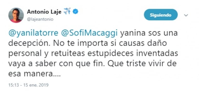 Escandaloso retweet de Yanina Latorre sobre Laje y Sofía Macaggi: contundente respuesta del periodista y la panelista