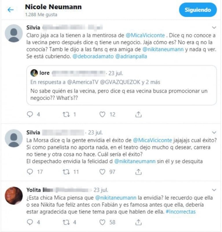 Escandalosos "me gusta" de Nicole Neumann contra Mica Viciconte, en medio de la polémica