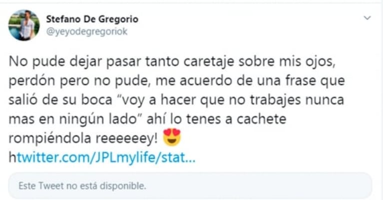 Escandalosos tweets de Stefano De Gregorio contra Nico Vázquez tras su saludo a Cachete Sierra