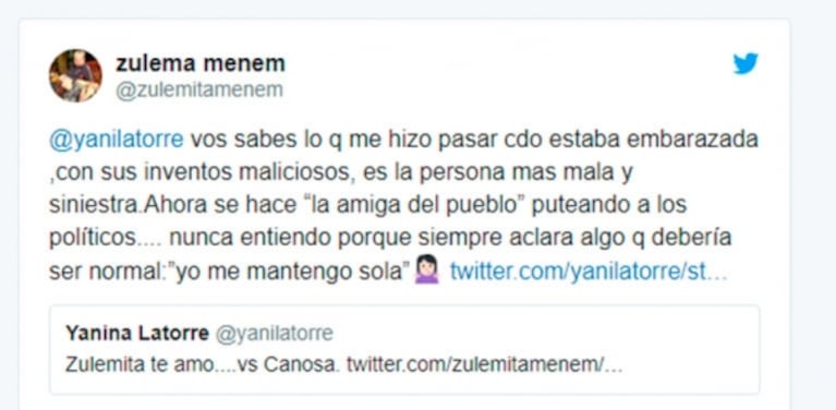 Escandalosos tweets de Zulemita Menem contra Viviana Canosa: "Por ese demonio casi pierdo un embarazo"
