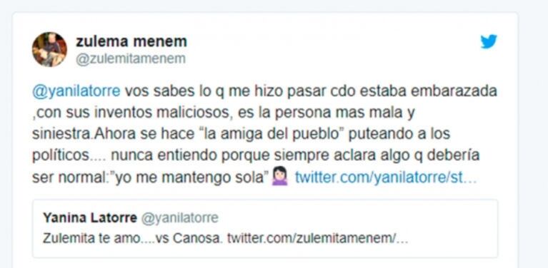 Escandalosos tweets de Zulemita Menem contra Viviana Canosa: "Por ese demonio casi pierdo un embarazo"