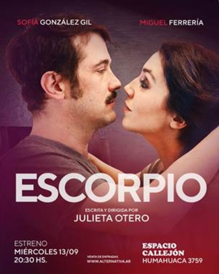 Escorpio, con Sofía González Gil y Miguel Ferrería, suma funciones en Espacio Callejón