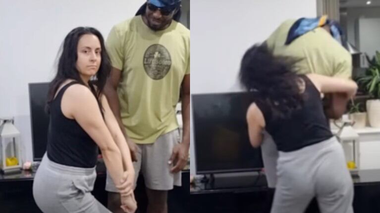 Esta mujer pone a prueba una técnica de defensa personal con su marido de 1,80 metros