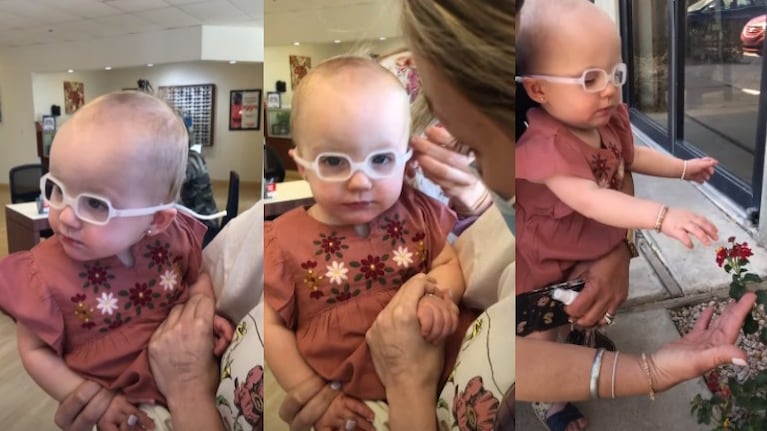 Esta niña de 14 meses recibe su primer par de gafas para ver de cerca