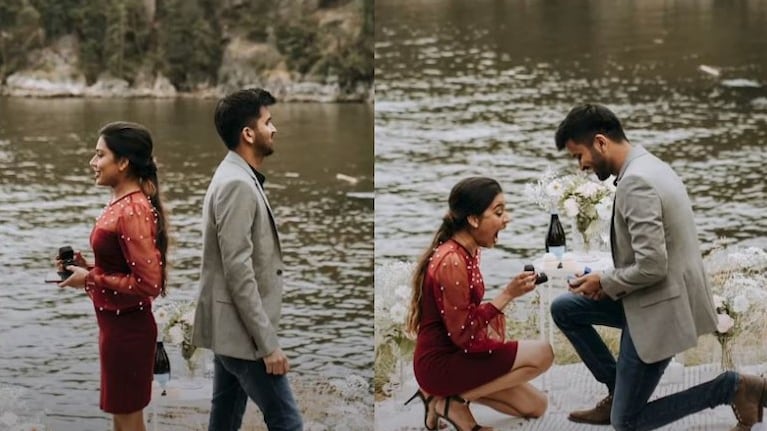 Esta pareja se sorprende mutuamente con una doble proposición de matrimonio durante una sesión de fotos