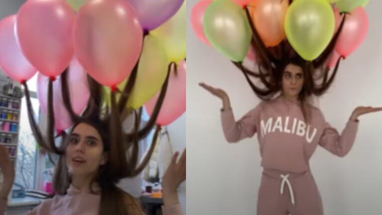 Esta ucraniana de 23 años se roba todas las miradas con su extravagante peinado hecho con una docena de globos de helio