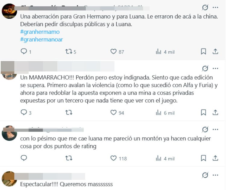 Estallaron las redes contra Gran Hermano por la exposición de Luana tras el derecho a réplica de su novio (captura de X)
