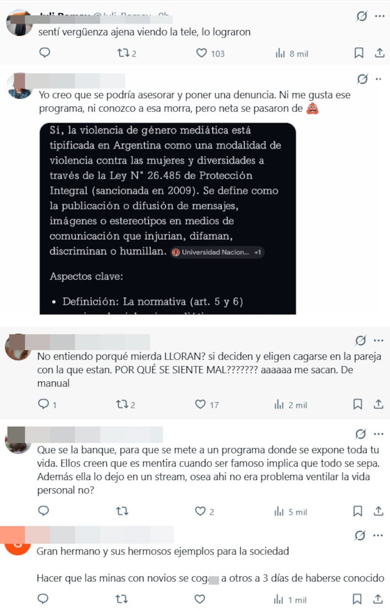 Estallaron las redes contra Gran Hermano por la exposición de Luana tras el derecho a réplica de su novio (captura de X)