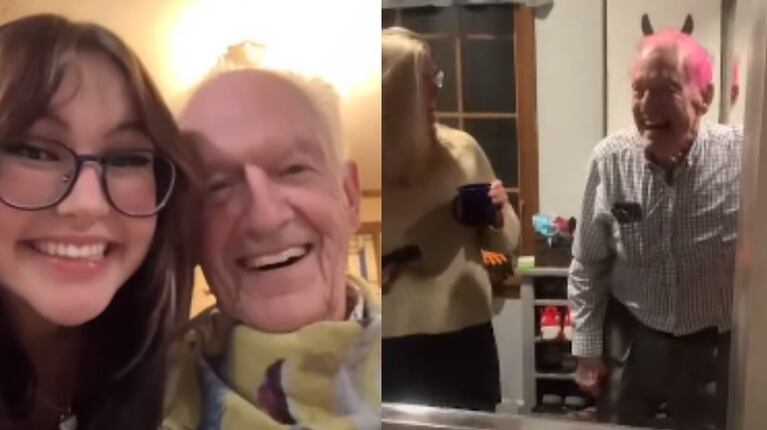 Este abuelo se tiñe el pelo de rosa por su 90 cumpleaños