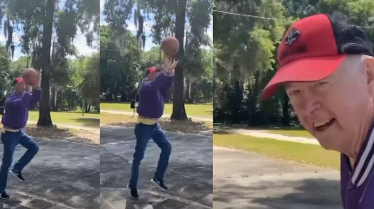 Este anciano de 73 años demuestra sus habilidades con el baloncesto tras 30 años sin tocar un balón