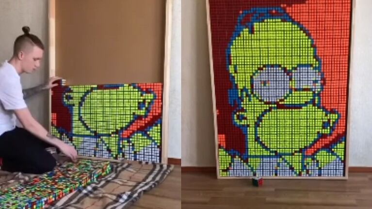 Este artista de 21 años crea retratos gigantes de personajes de la cultura pop con cientos de cubos de Rubik