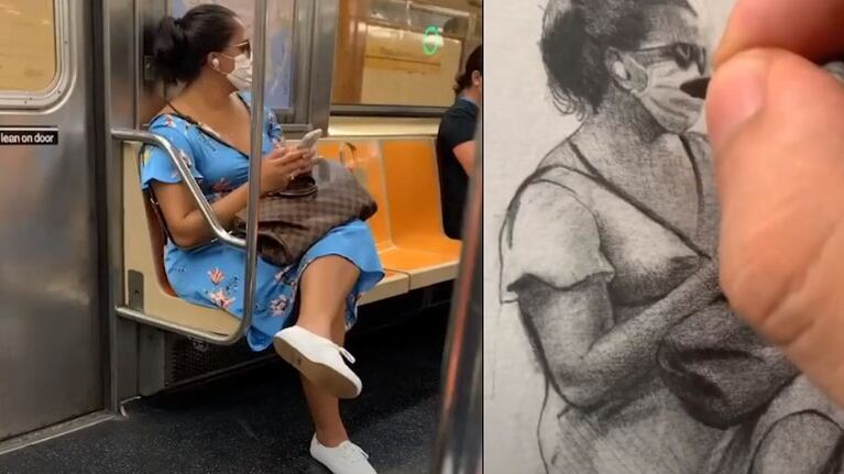 Este artista se ha hecho famoso por pintar retratos de viajeros del metro de Nueva York