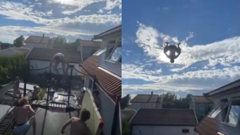 Este chico demuestra tener una increíble habilidad para dar volteretas en la cama elástica
