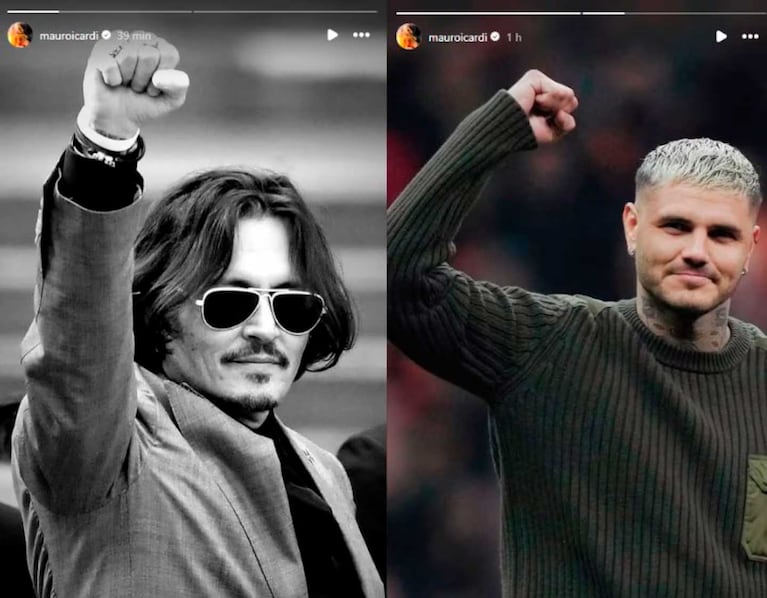 Este domingo, Icardi posteó nuevamente la foto de Depp con el brazo en alto en señal de victoria, y luego una imagen de él mismo festejando en la misma pose. Fotos: Instagram @mauroicardi