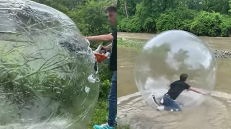 Este estudiante intentó atravesar un río dentro de una bola de hamster humana