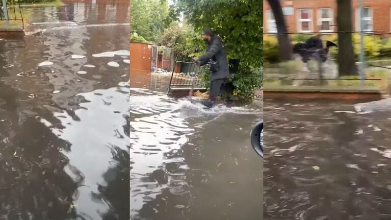 Este hombre demuestra el motivo por el cual conducir un monopatín eléctrico con una calle inundada no es buena idea