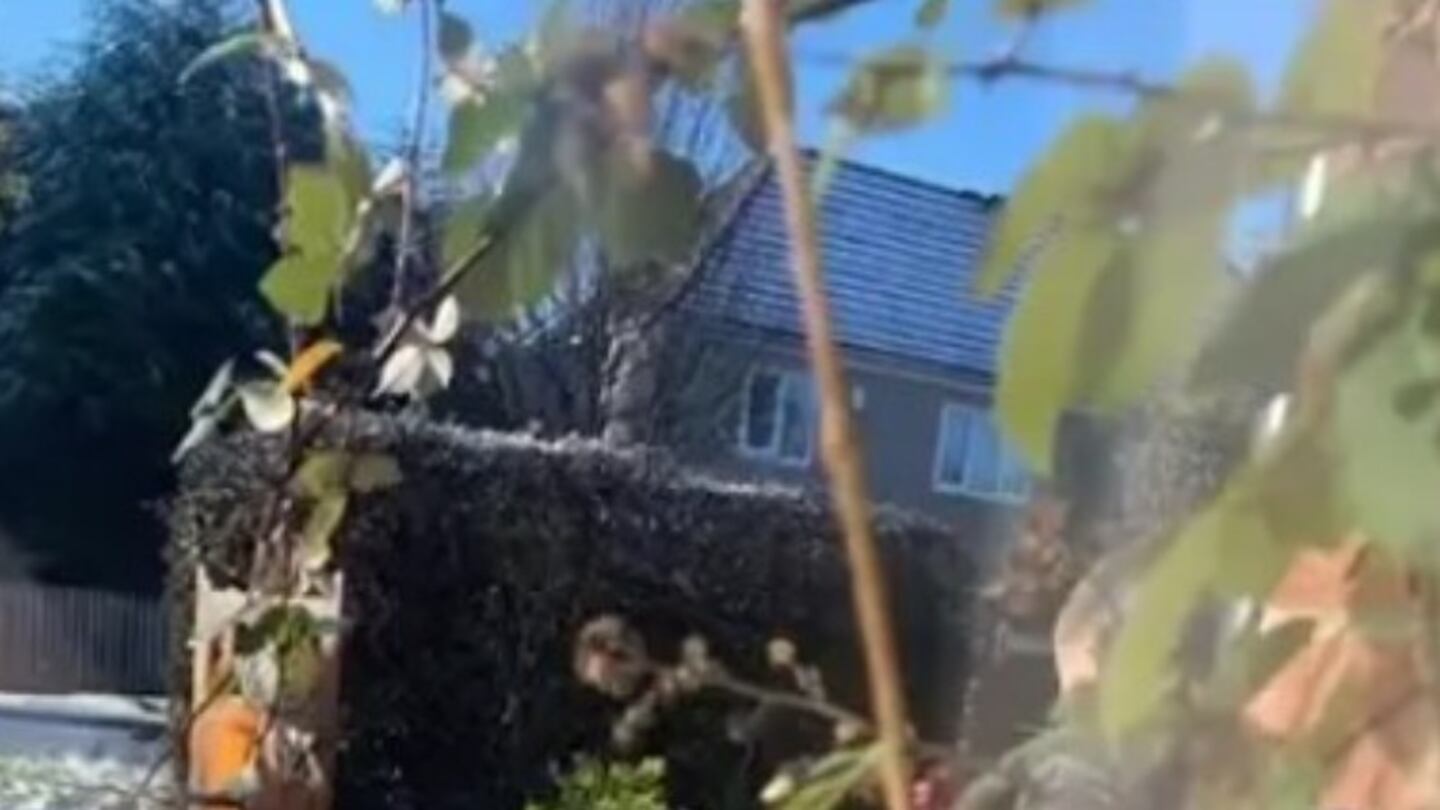 Este hombre trata de mantener el equilibrio sobre el hielo