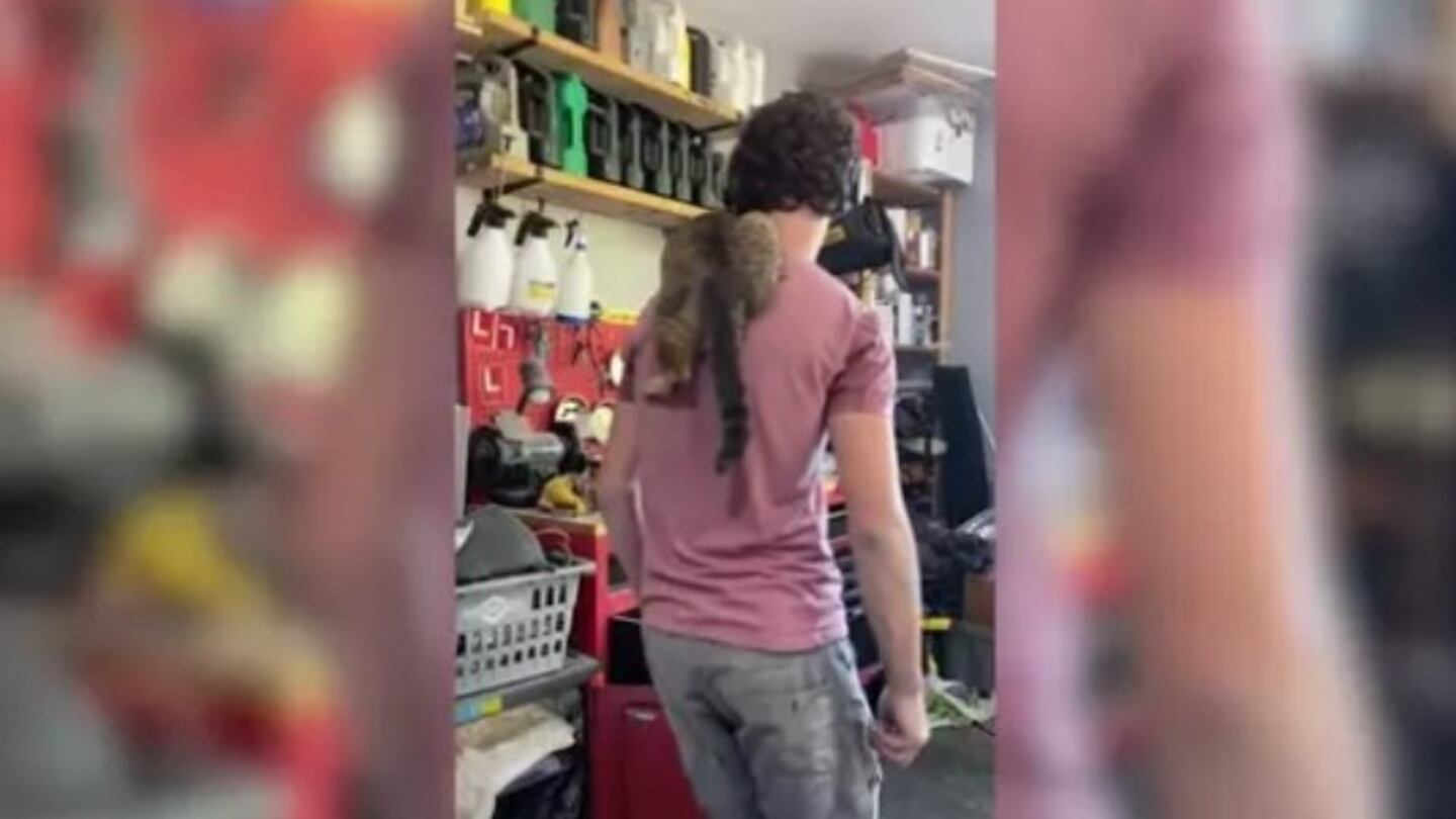 Este mecánico arregla un coche con ayuda de su gato